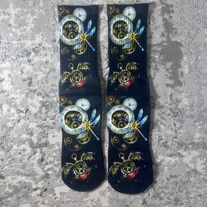 Steampunk Dragonfly Clockwork Gear Winged Pocket Watch Crew Socks Black Graphic